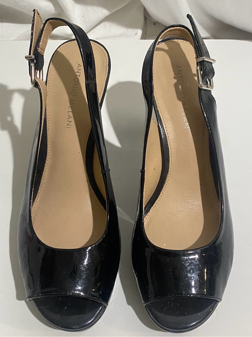 Antonio Melani Women's 8.5 Black Retro Y2K Dress Party Peep Toe Platform Heels